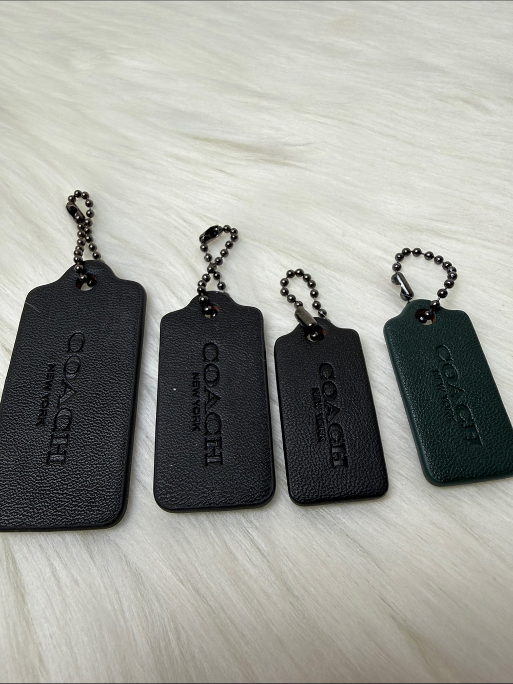 Coach Leather Bag Tags in Black and Dark Green - Set of 4 - Picture 3 of 8